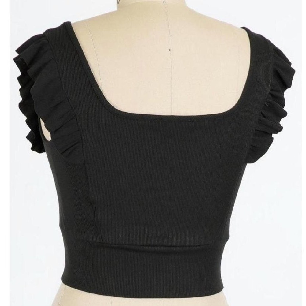 Black Crop Top Off The Shoulder Ruffle — Medium — NWOT - Picture 2 of 2